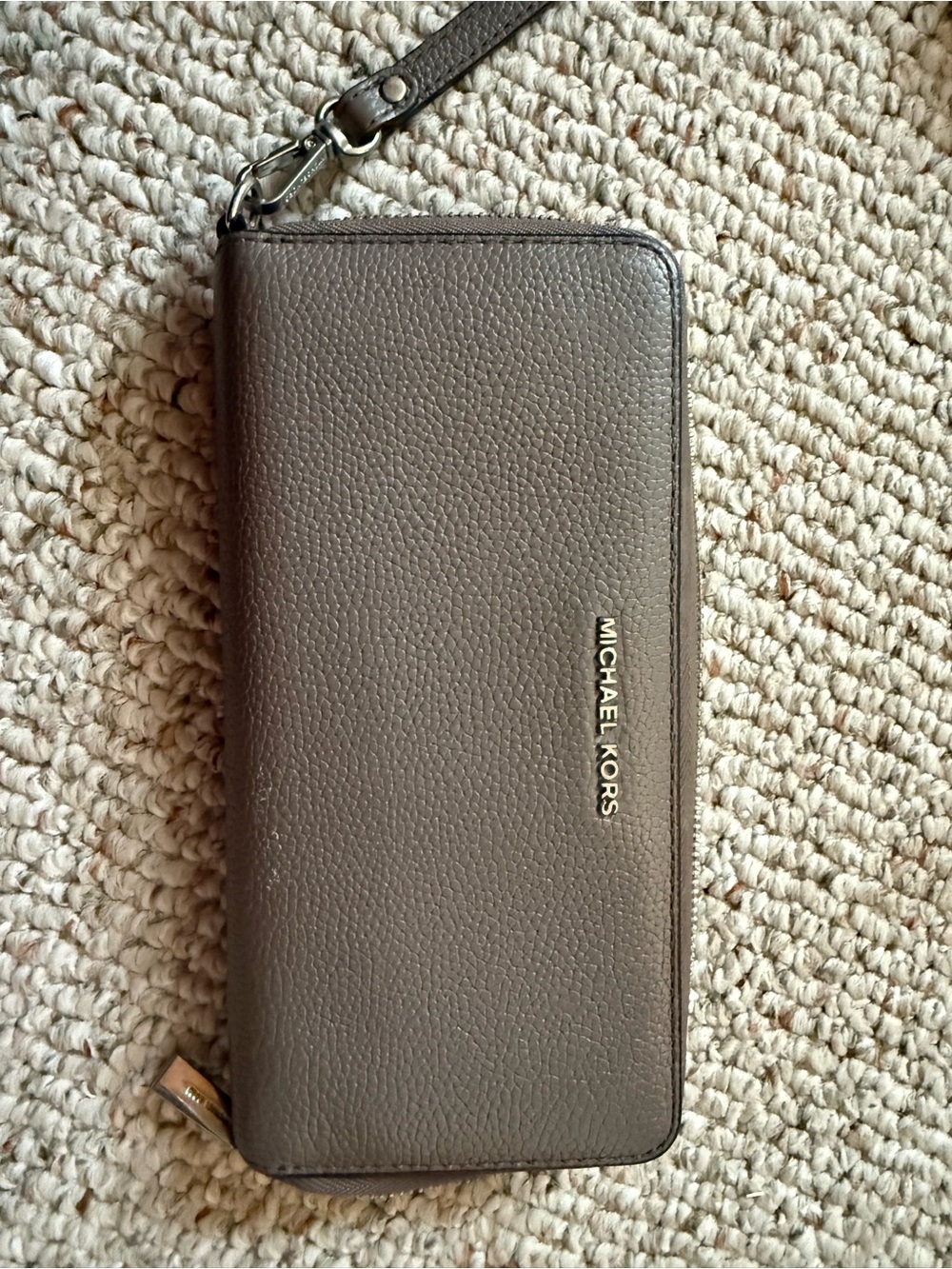 Michael Kors Gray Pebbled Leather Zip Wristlet Wallet